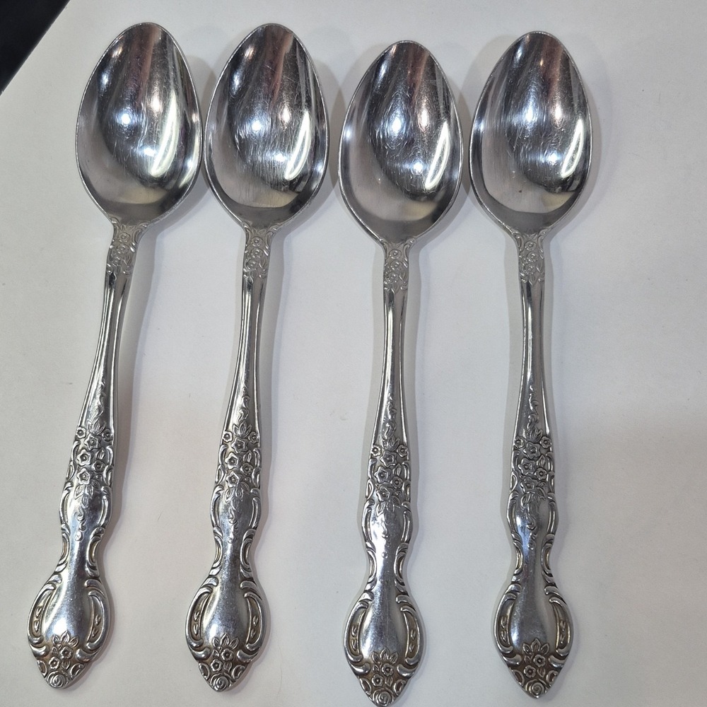 1974 Sears Stainless Steel Ellen Vance TeaSpoon Set, Silver, Glossy, 4 Pieces